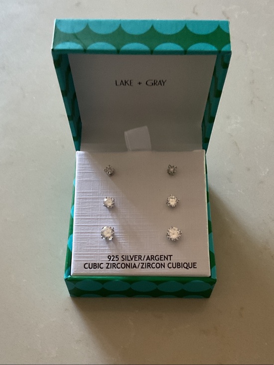 Lake and Gray Jewelry - Lake + Gray 925 Sterling Silver Cubic Zirconia Stud Earrings Set of 3 NIB